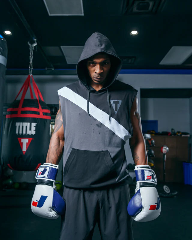 TITLE Boxing Split Combat Sleeveless Hoodie - Black/Grey